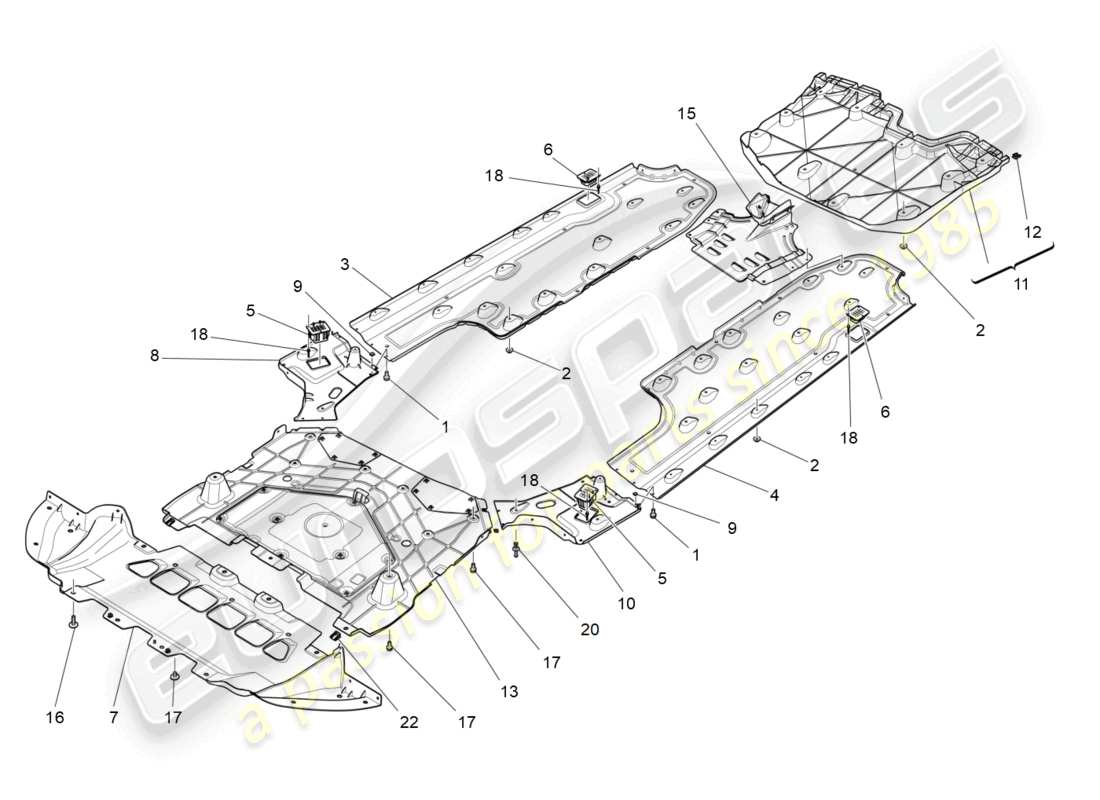 maserati ghibli (2014) schema delle parti delle protezioni sottoscocca e sottopavimento