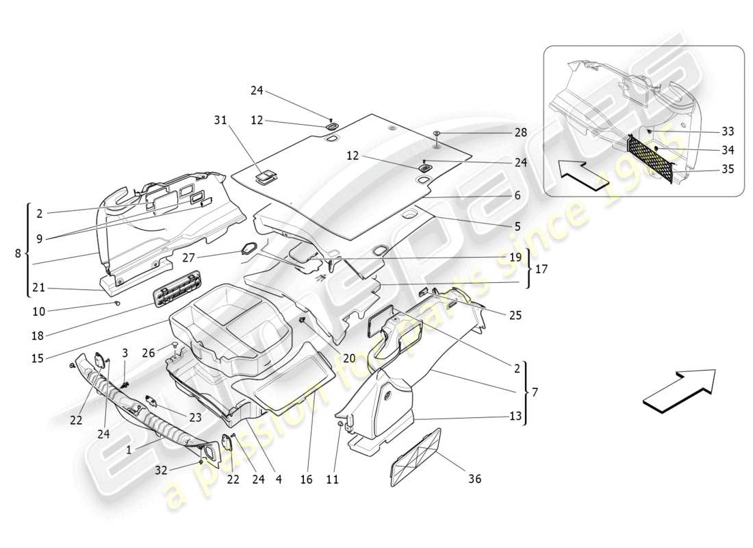 maserati ghibli (2018) diagramma delle parti dei tappetini del vano bagagli