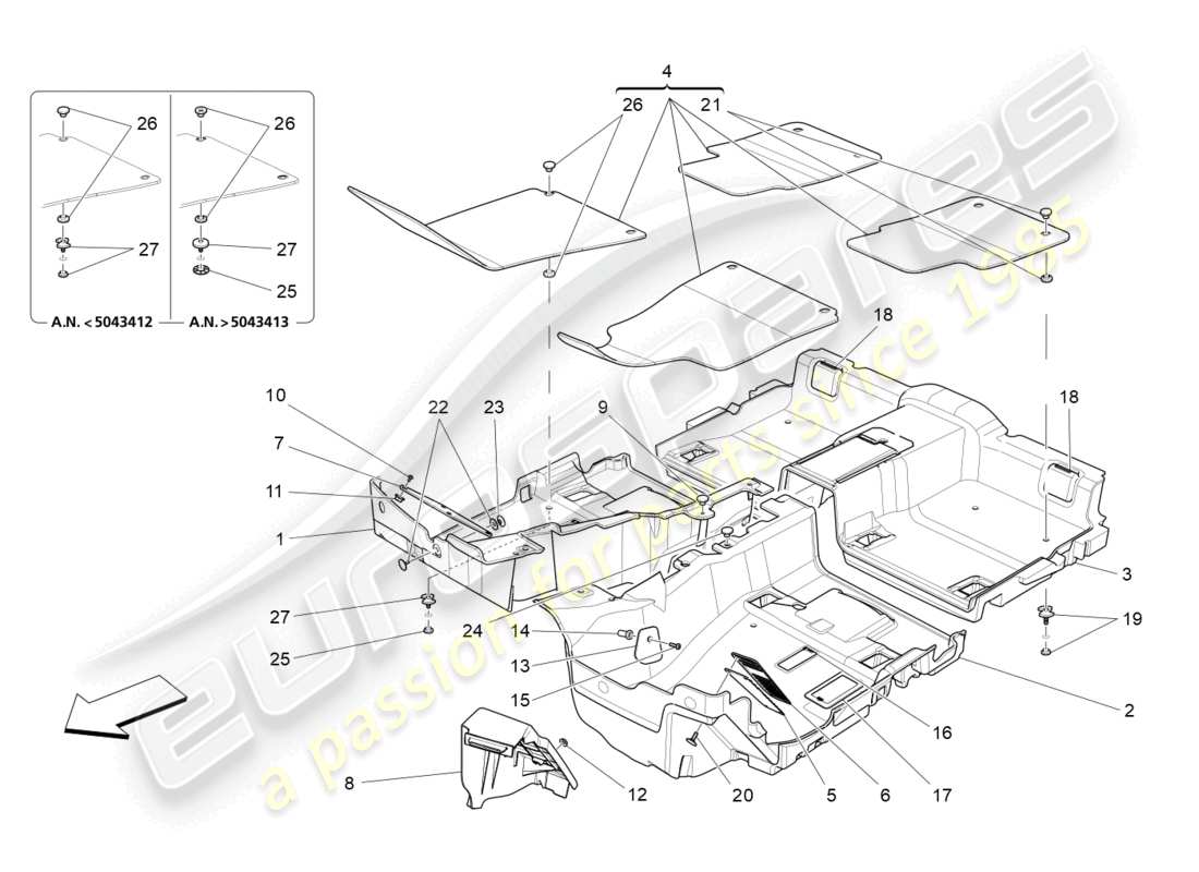 maserati ghibli (2018) tappeti abitacolo passeggero schema delle parti