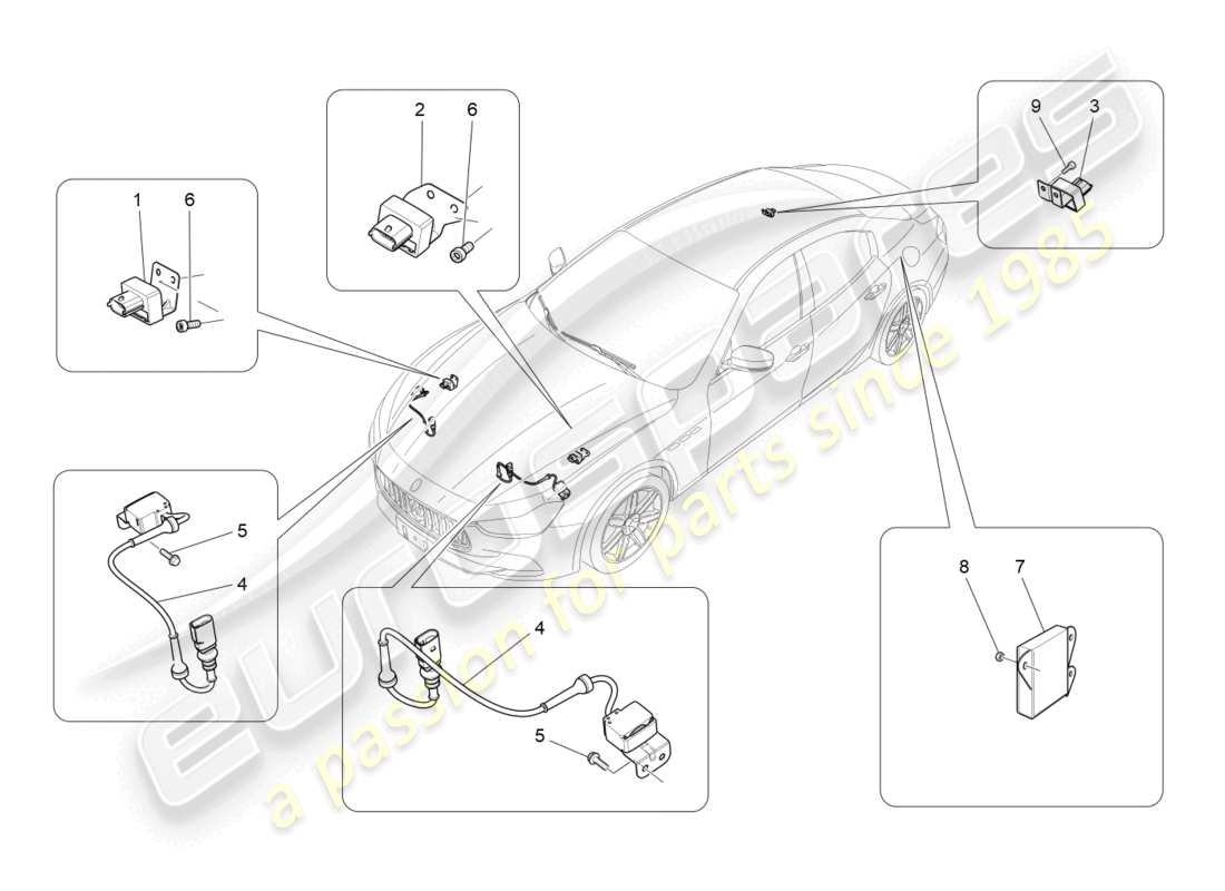 maserati ghibli (2018) diagramma delle parti del controllo elettronico (sospensione).