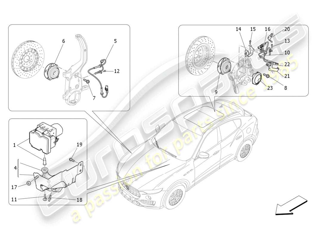 maserati levante zenga (2020) diagramma delle parti dei sistemi di controllo della frenatura