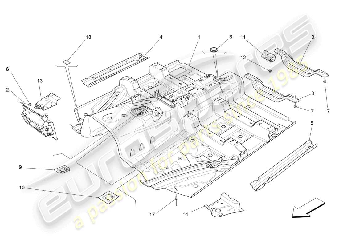 maserati levante zenga (2020) schema delle parti dei telai strutturali centrali e dei pannelli in lamiera