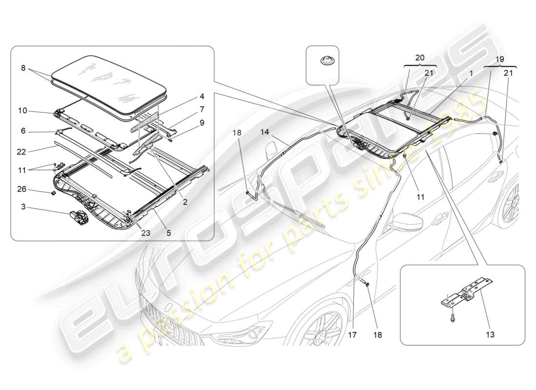 maserati ghibli (2018) diagramma delle parti del tetto apribile