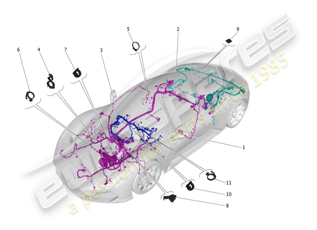 maserati mc20 (2023) cablaggio principale diagramma delle parti