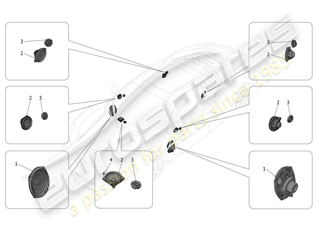 maserati mc20 (2022) sistema di diffusione sonora diagramma delle parti