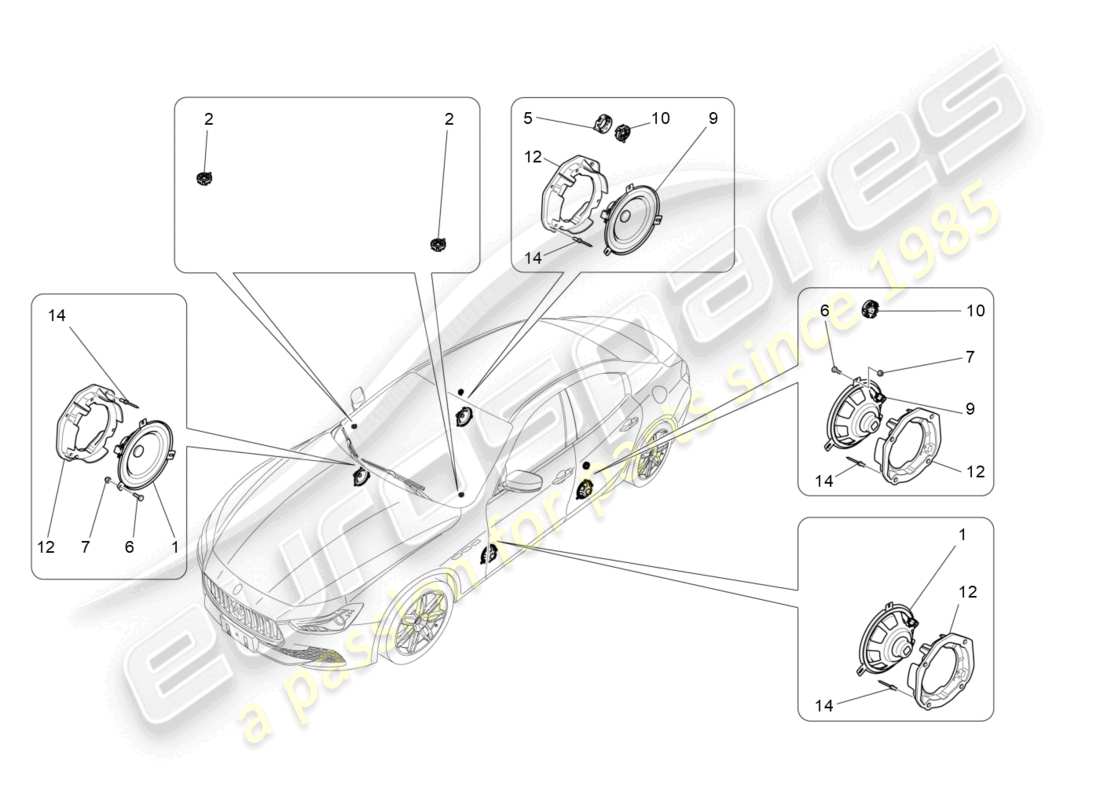 maserati ghibli (2018) schema delle parti del sistema di diffusione del suono