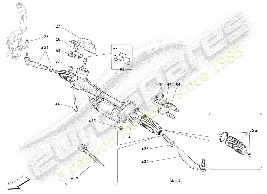 maserati ghibli (2019) unità cremagliera sterzo completa schema delle parti