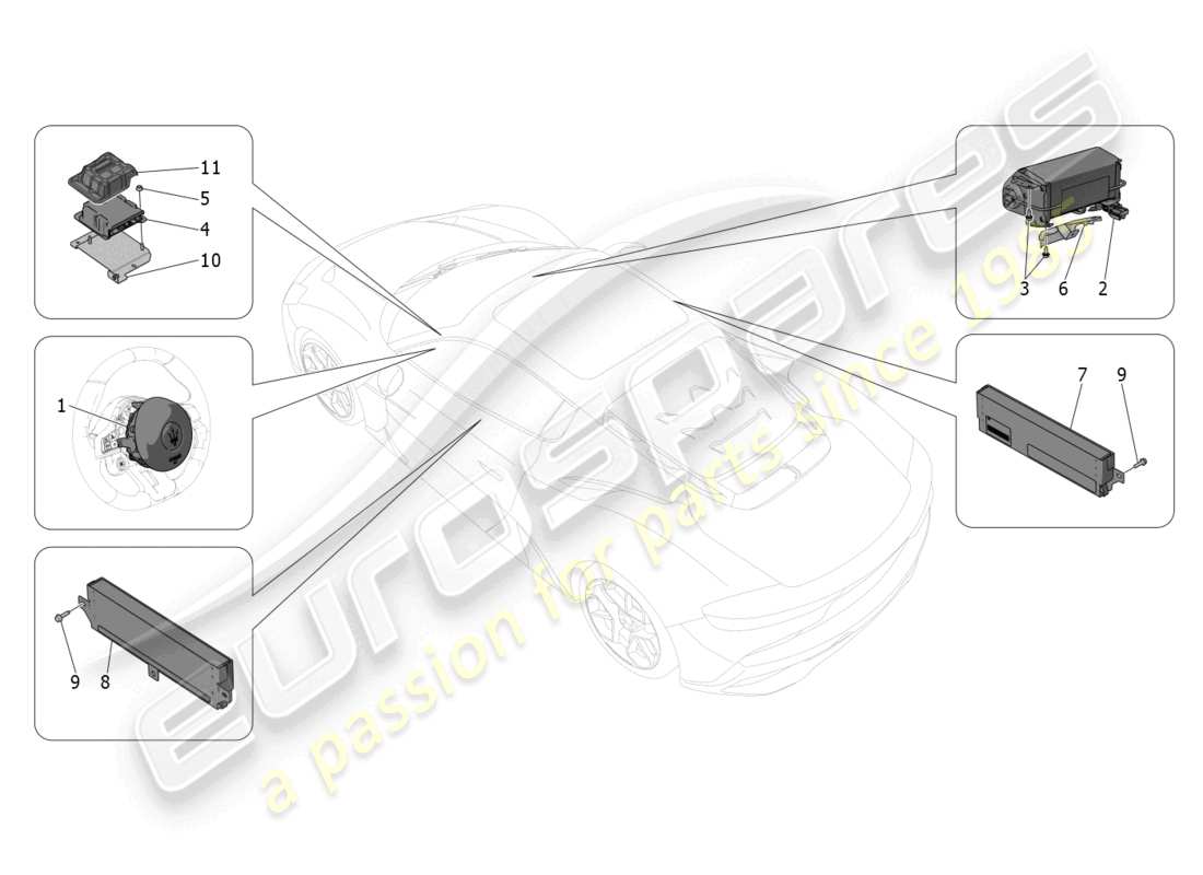 maserati mc20 (2022) sistema airbag diagramma delle parti
