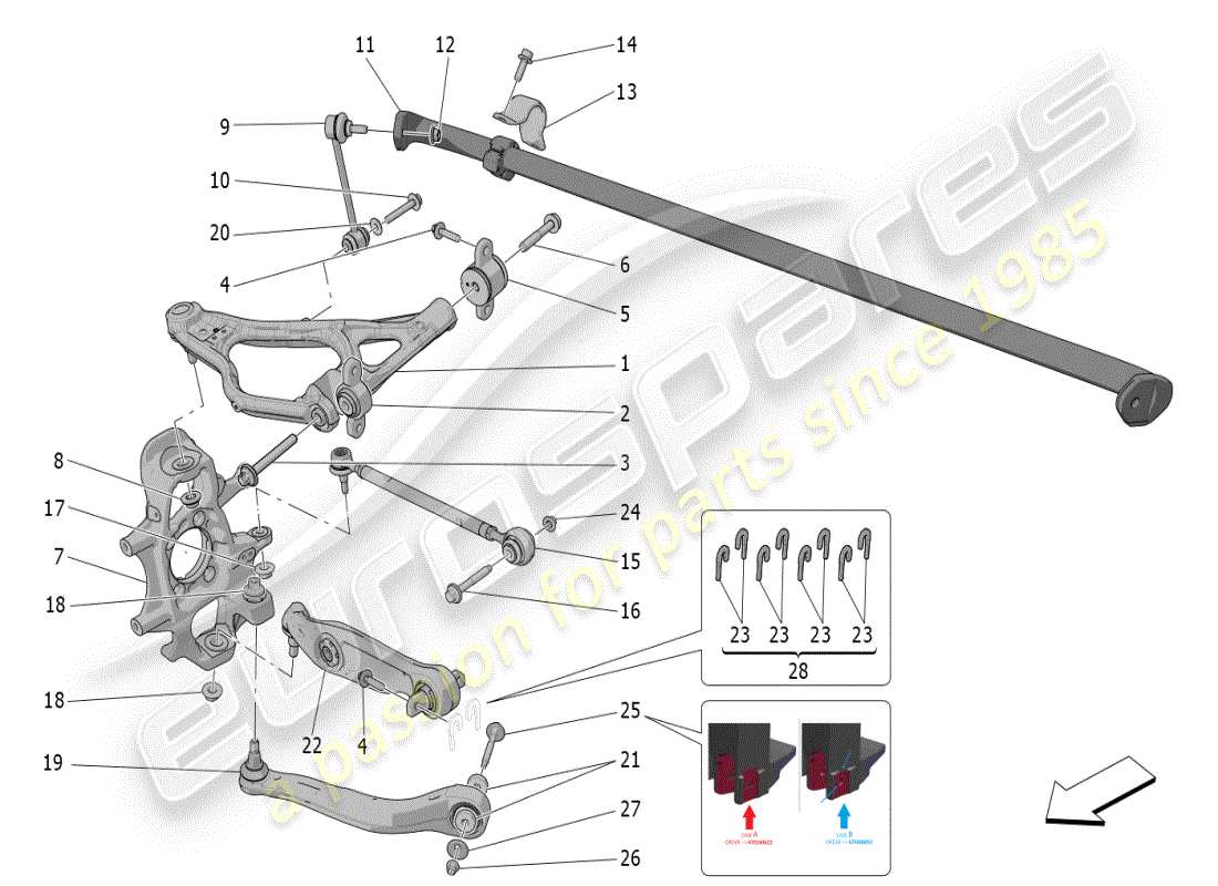 maserati mc20 (2024) sospensione posteriore diagramma delle parti