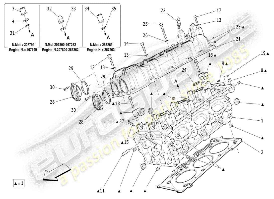 maserati ghibli (2019) schema delle parti della testata destra