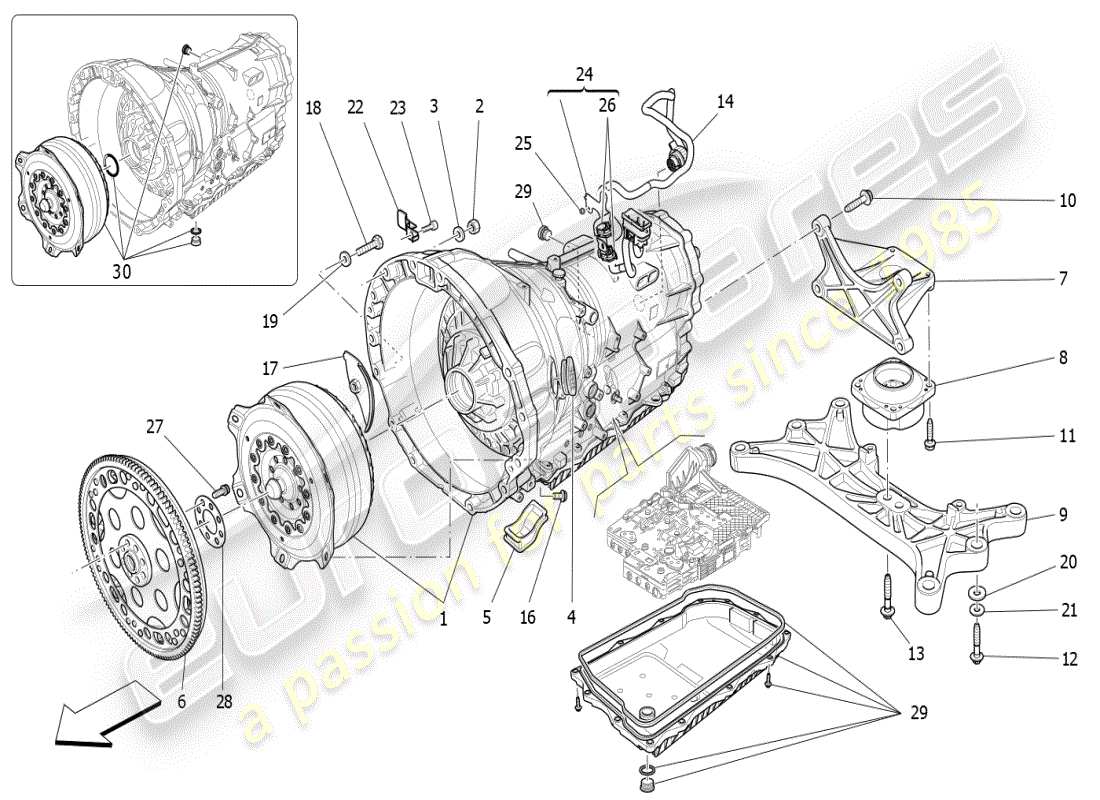 maserati ghibli (2019) diagramma delle parti degli alloggiamenti del cambio