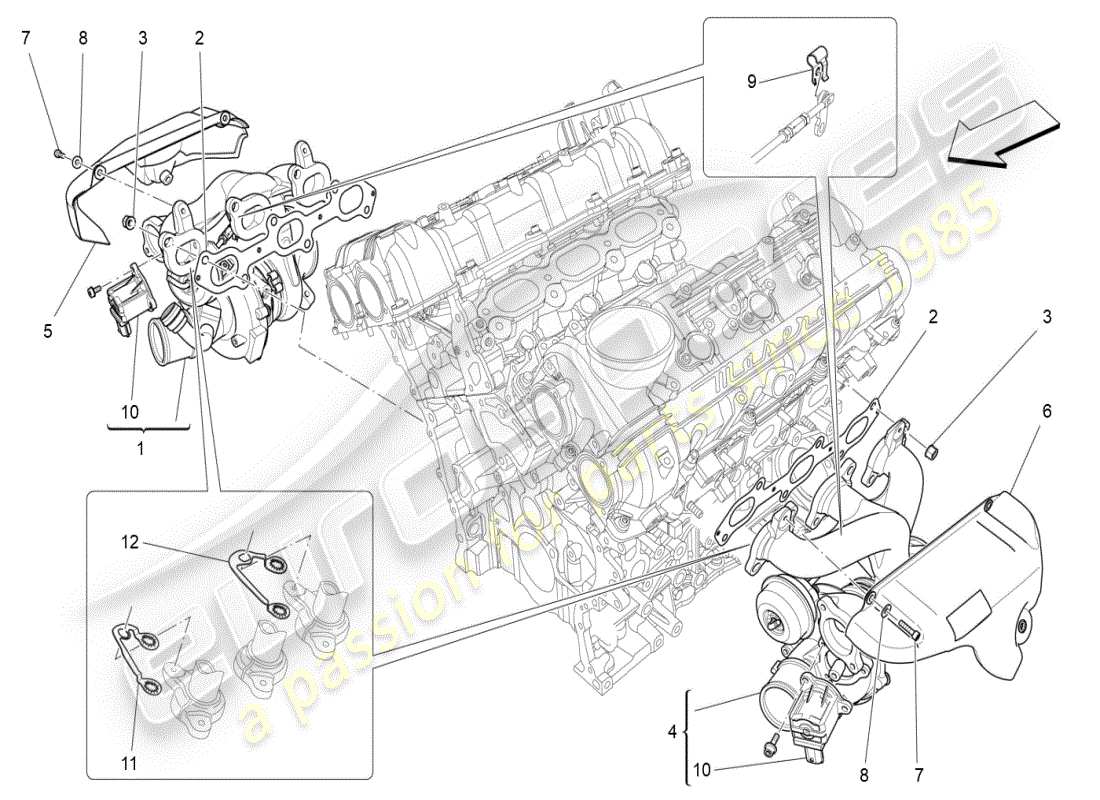 maserati ghibli (2019) sistema turbocompressore: schema particolare dell'attrezzatura