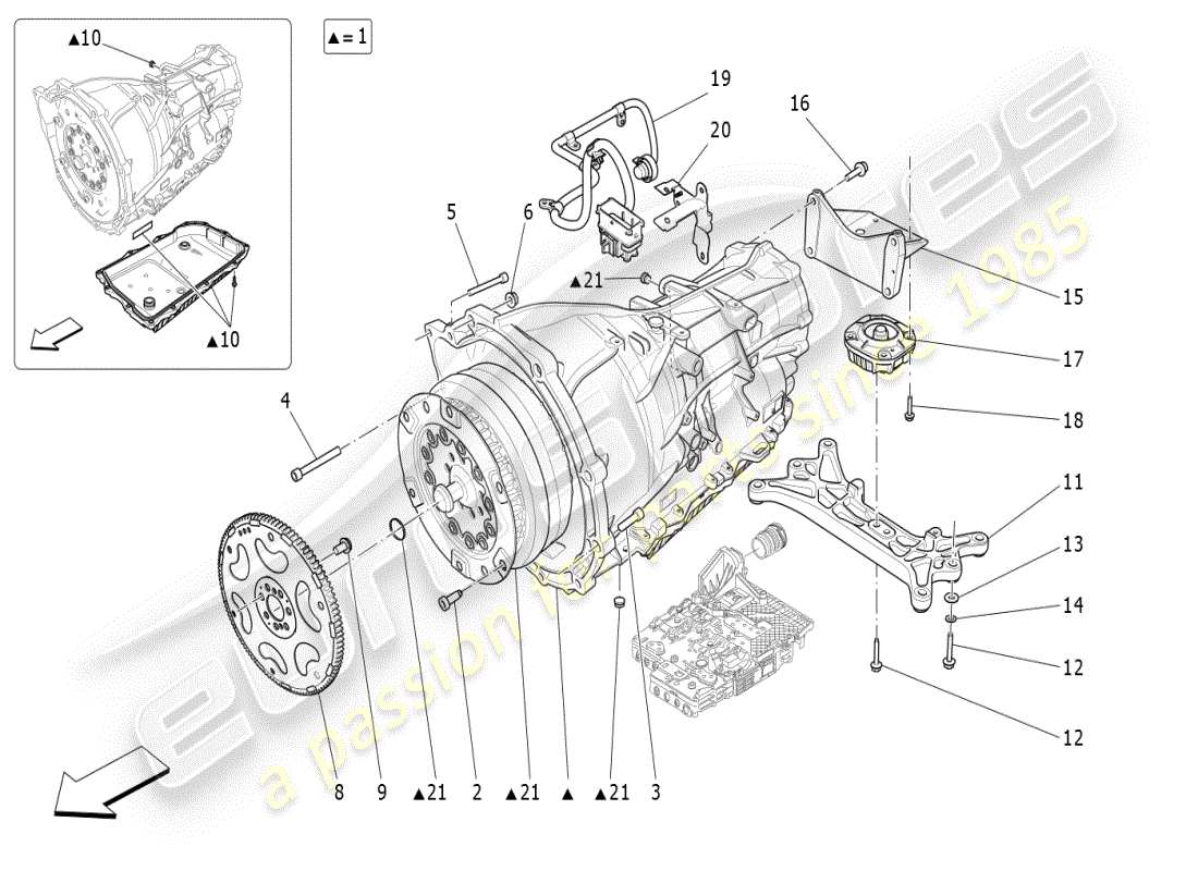 maserati ghibli (2021) diagramma delle parti degli alloggiamenti del cambio
