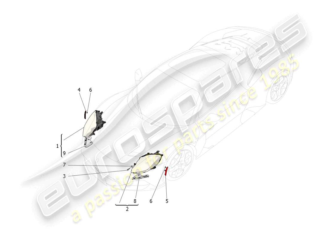 maserati mc20 (2022) gruppi fari diagramma delle parti