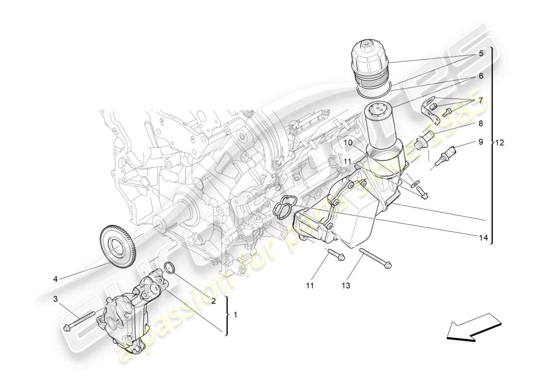 maserati ghibli (2017) sistema di lubrificazione: diagramma delle parti di pompa e filtro
