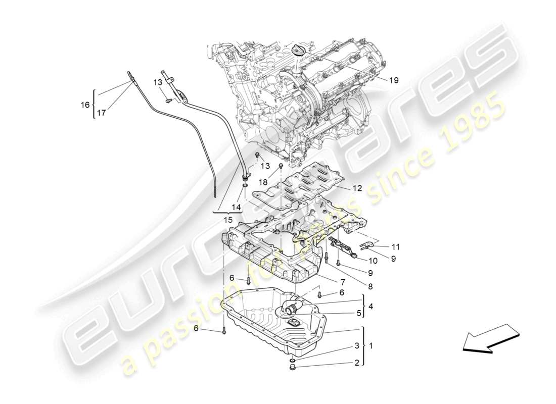 maserati ghibli (2017) sistema di lubrificazione: diagramma delle parti del circuito e della raccolta