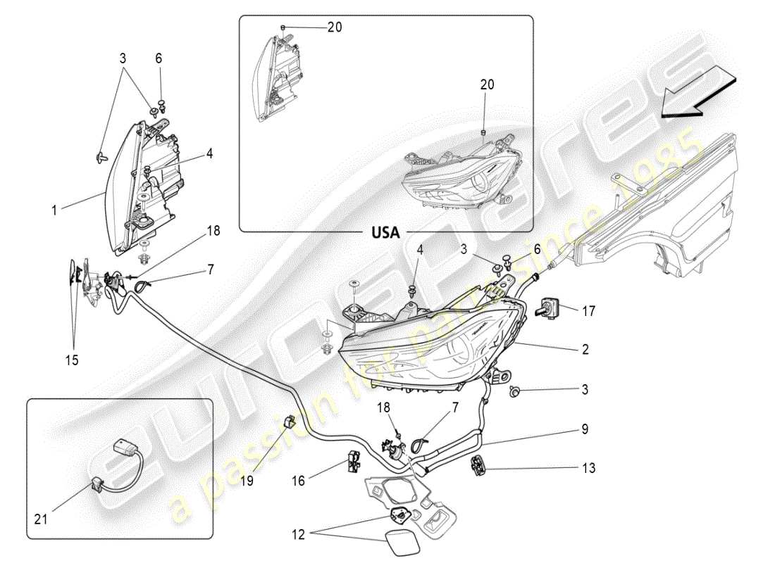 maserati ghibli (2019) diagramma delle parti dei gruppi ottici