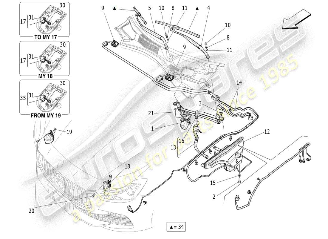 maserati ghibli (2019) diagramma delle parti dei dispositivi esterni del veicolo
