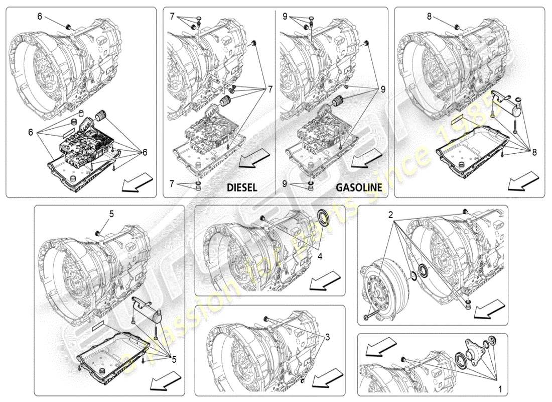 maserati ghibli (2019) diagramma delle parti degli alloggiamenti del cambio