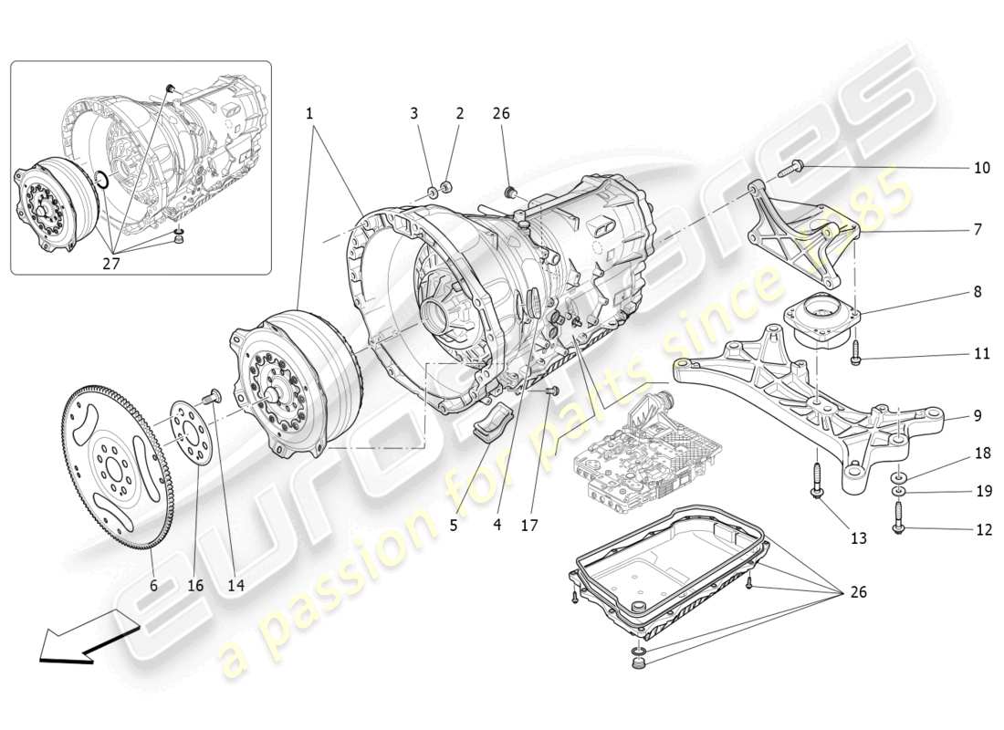 maserati ghibli (2014) diagramma delle parti degli alloggiamenti del cambio