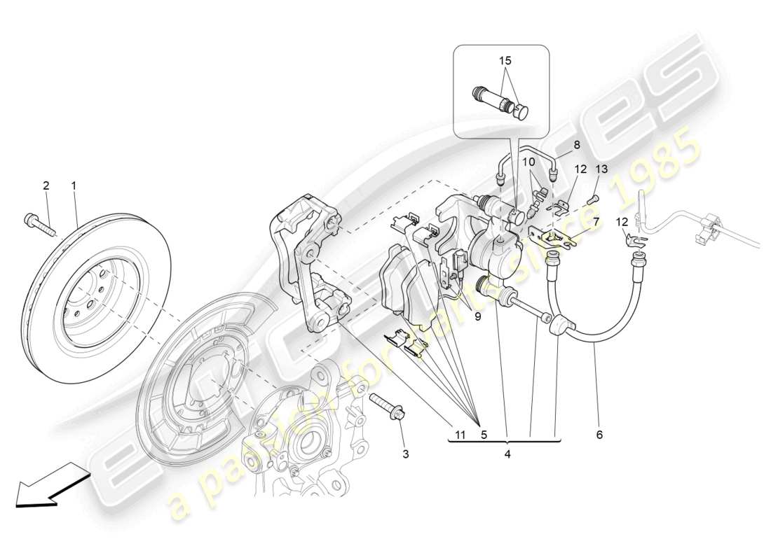 maserati ghibli (2014) dispositivi di frenatura sulle ruote posteriori diagramma delle parti