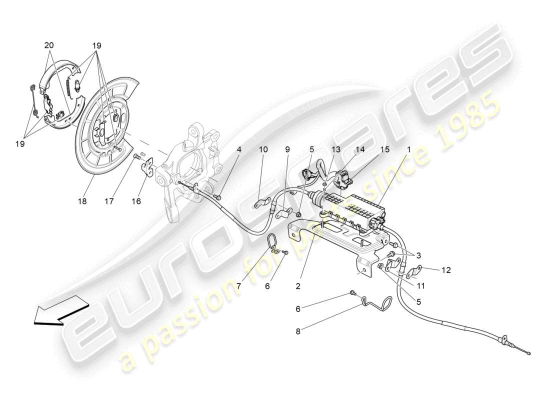 maserati ghibli (2014) schema delle parti del freno di stazionamento