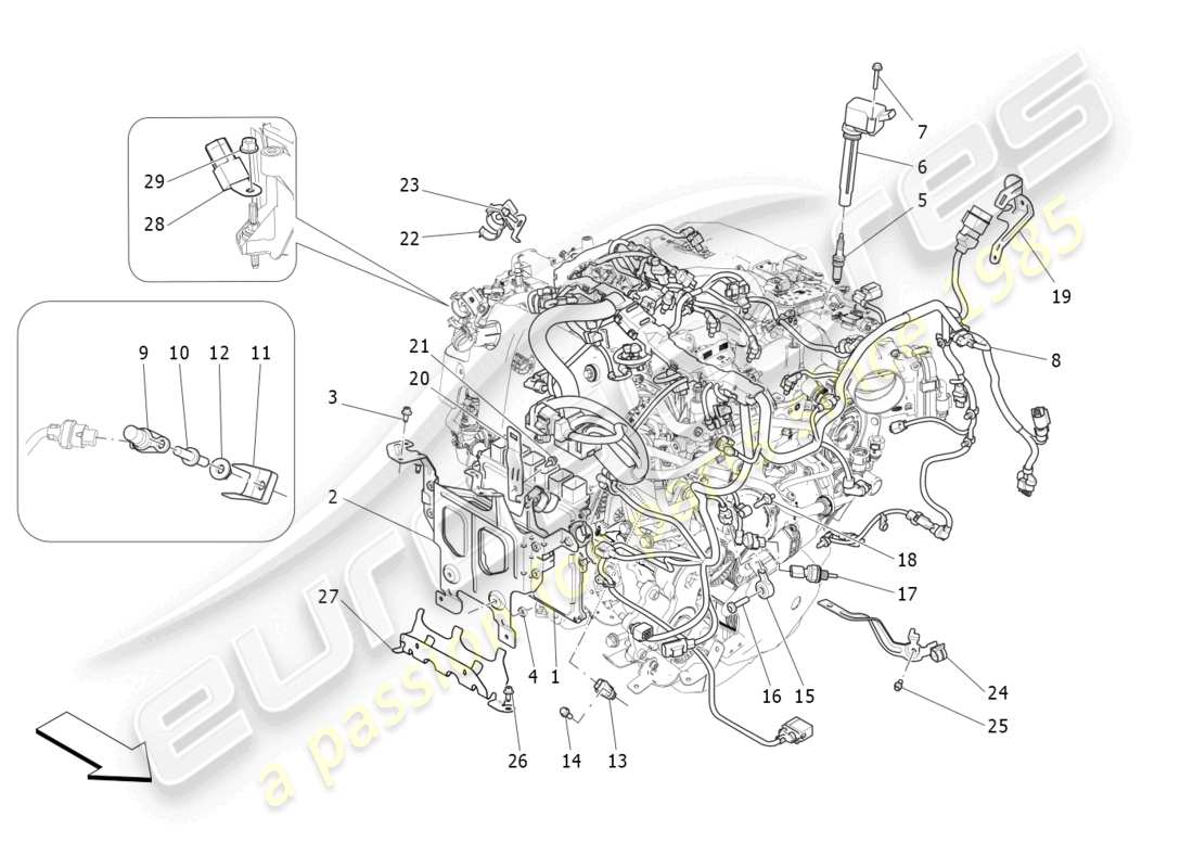 maserati ghibli fragment (2022) controllo elettronico: diagramma delle parti di controllo dell'iniezione e della fasatura del motore