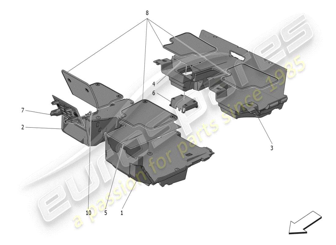 maserati grecale modena (2023) tappeti abitacolo passeggero schema delle parti