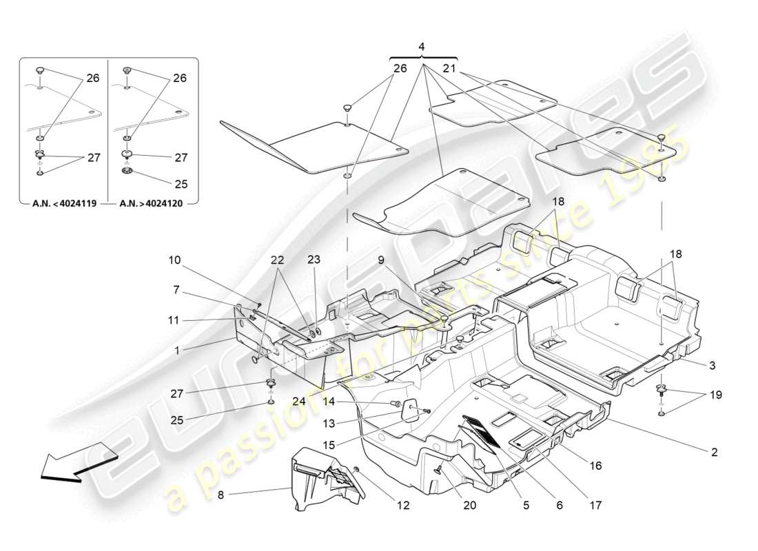 maserati quattroporte (2018) tappeti abitacolo passeggero schema delle parti