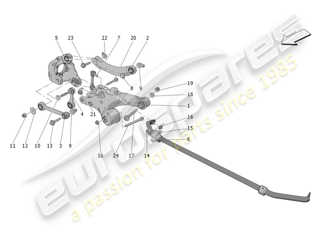 maserati grecale trofeo (2023) diagramma delle parti della sospensione posteriore