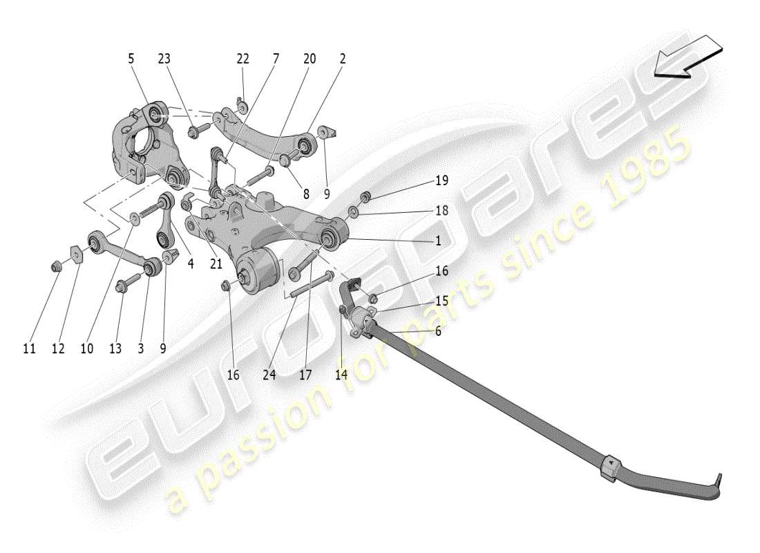 maserati grecale modena (2023) diagramma delle parti della sospensione posteriore