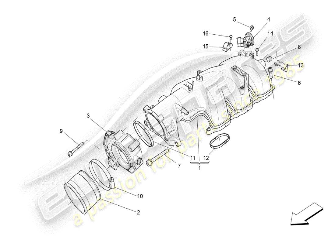 maserati ghibli (2019) schema della parte del collettore di aspirazione e del corpo farfallato