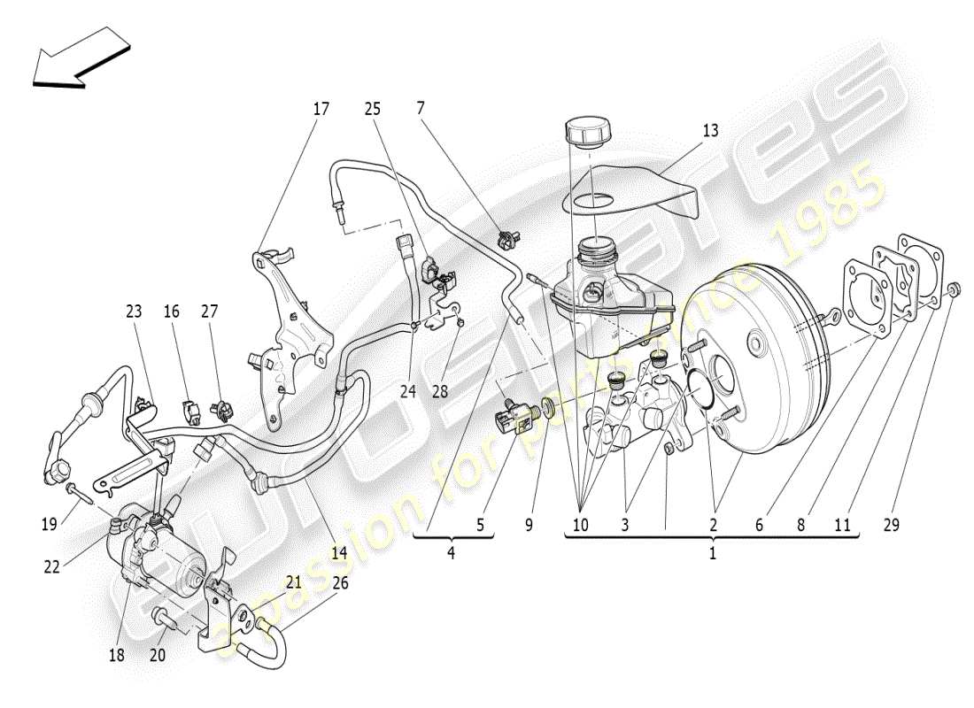 maserati ghibli (2021) diagramma delle parti del servosistema freno