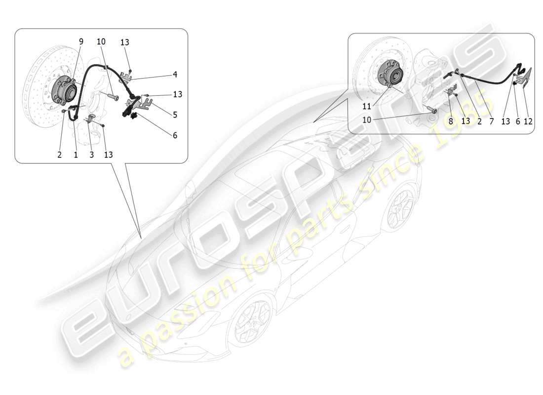 maserati mc20 (2023) diagramma delle parti dei sistemi di controllo della frenatura