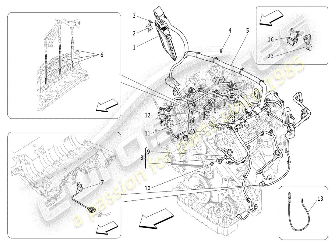 maserati ghibli (2019) controllo elettronico: diagramma delle parti di controllo dell'iniezione e della fasatura del motore