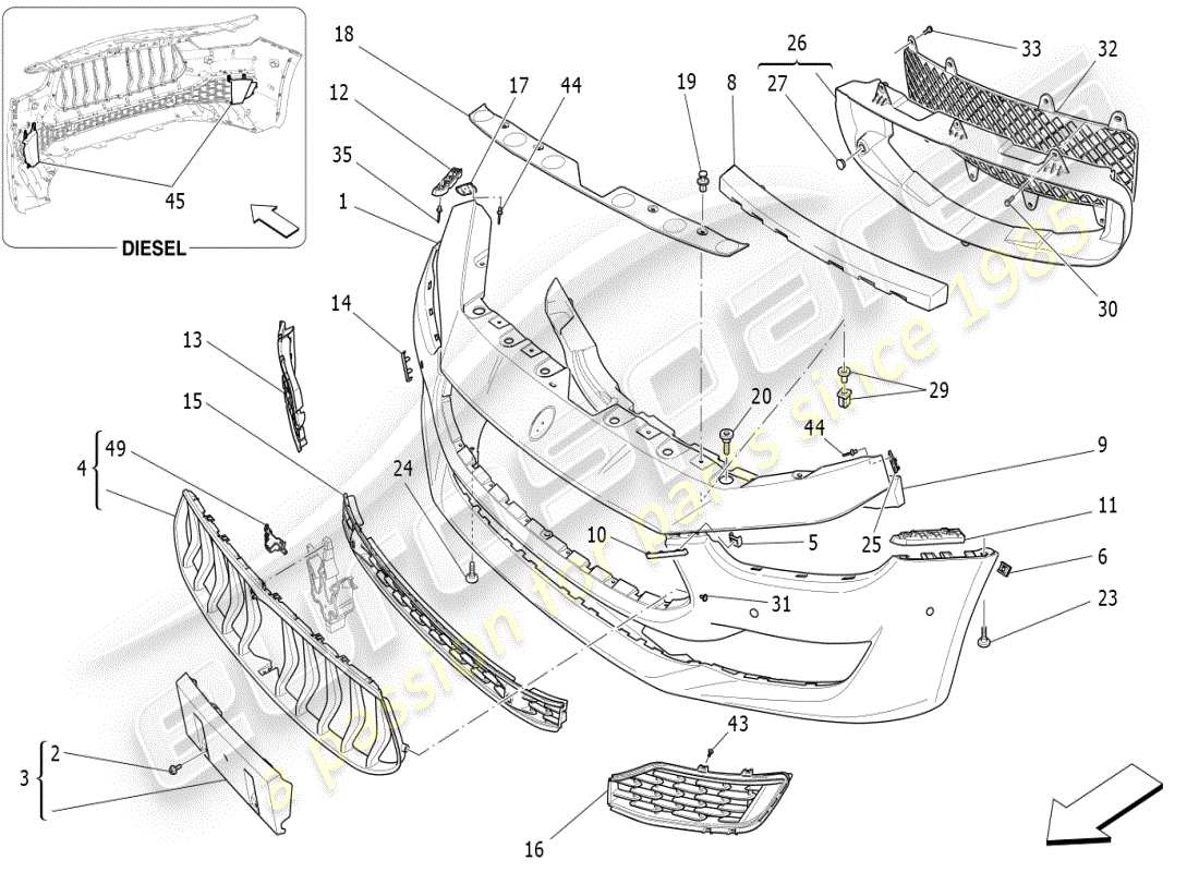 maserati ghibli (2019) schema delle parti paraurti anteriore