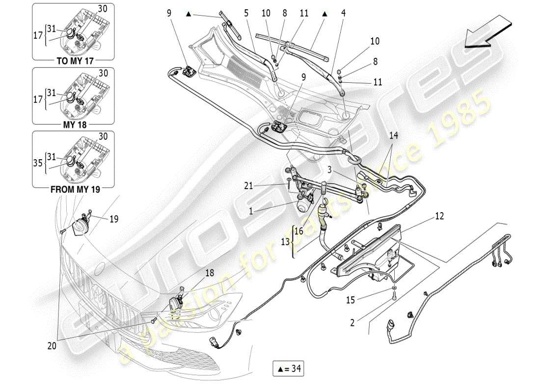 maserati ghibli (2019) diagramma delle parti dei dispositivi esterni del veicolo