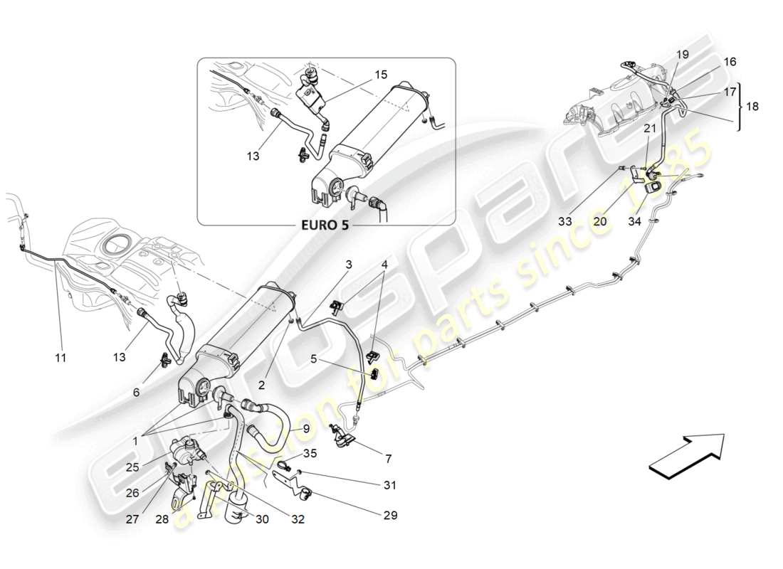 maserati ghibli (2014) sistema di ricircolo dei vapori di carburante diagramma delle parti