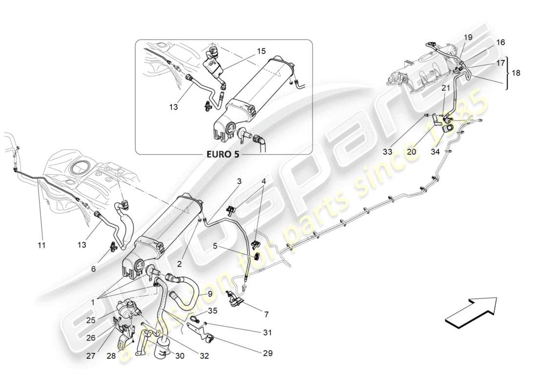 maserati ghibli (2014) diagramma delle parti del sistema di ricircolo dei vapori di carburante