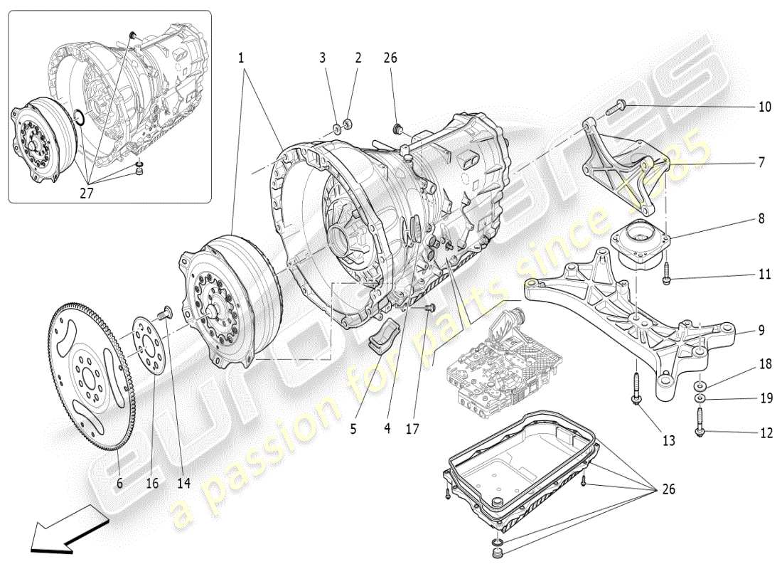 maserati ghibli (2019) diagramma delle parti degli alloggiamenti del cambio
