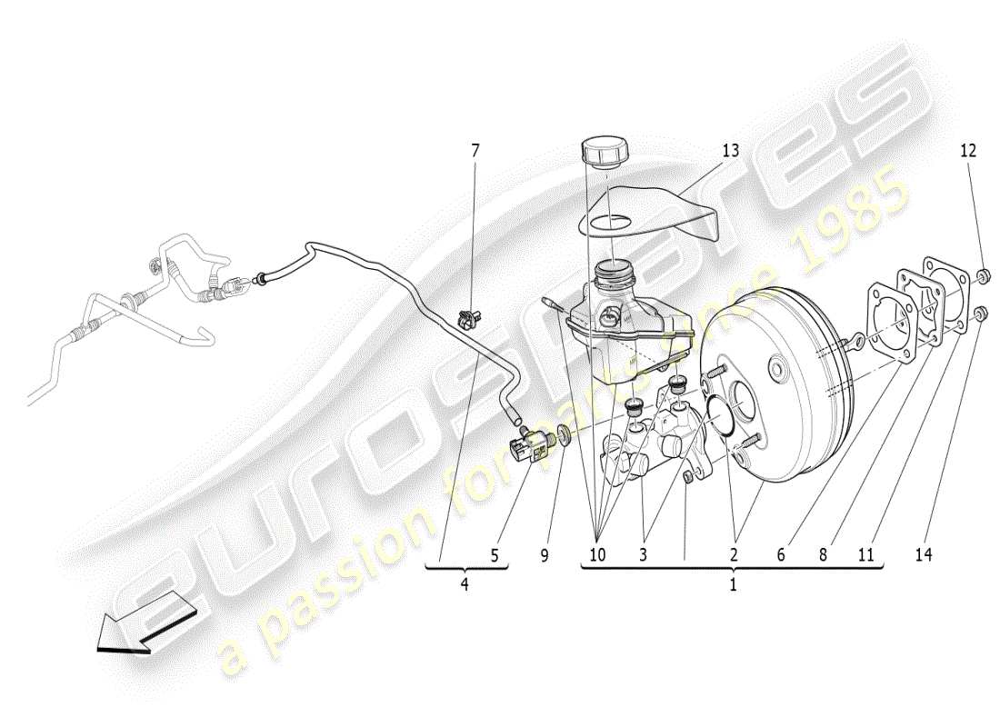 maserati ghibli (2019) diagramma delle parti del servosistema freno