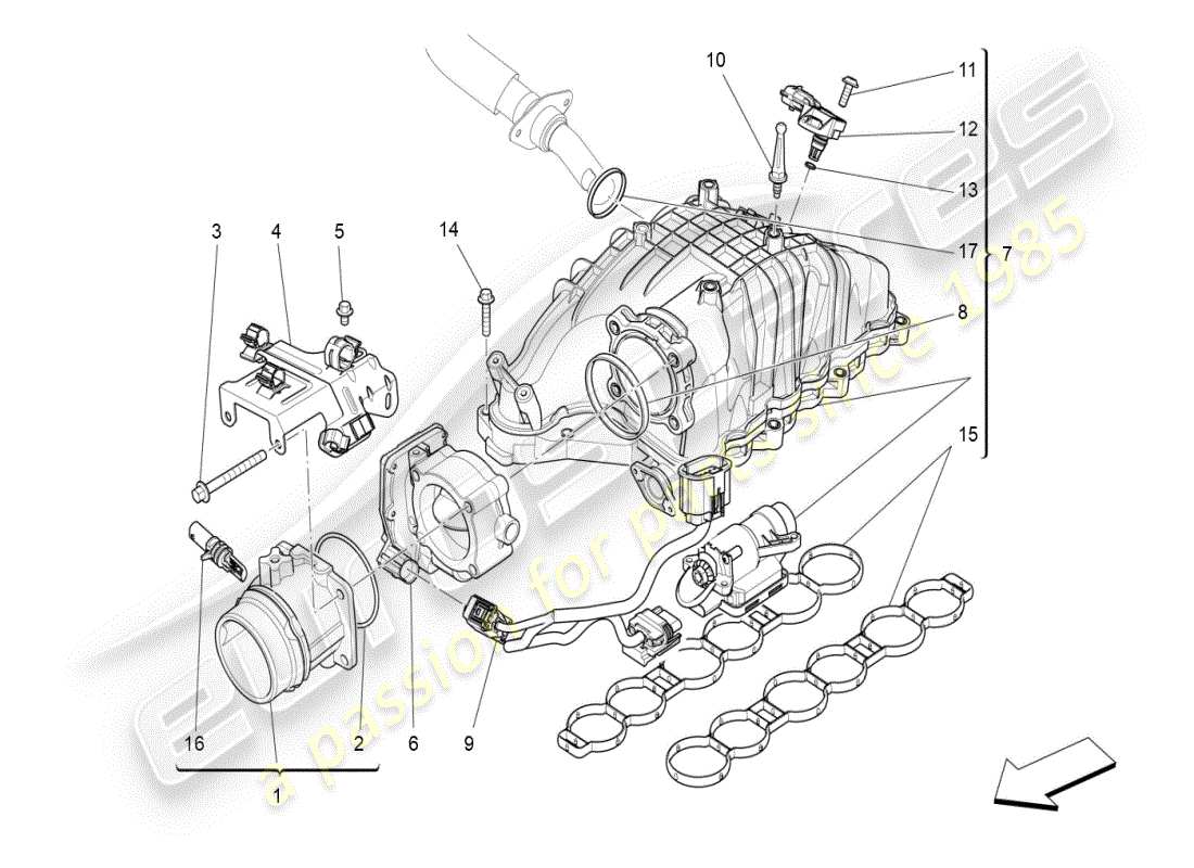maserati ghibli (2019) schema della parte del collettore di aspirazione e del corpo farfallato