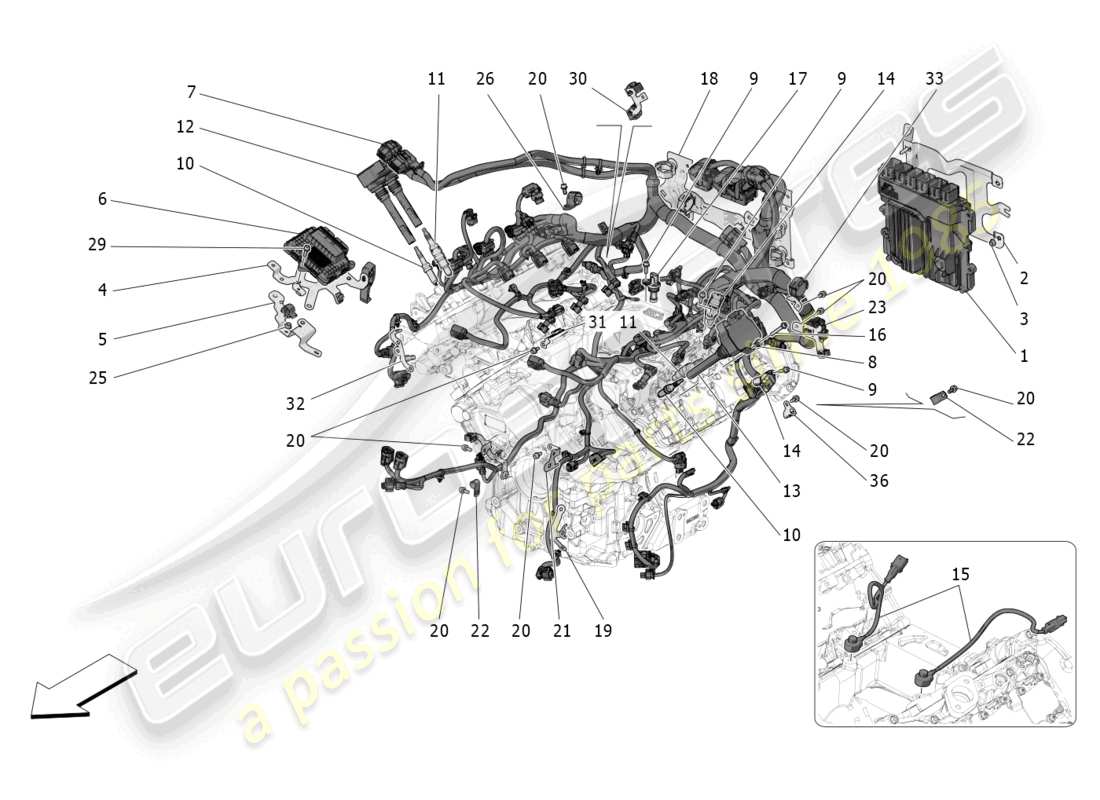 maserati grecale trofeo (2023) controllo elettronico: diagramma delle parti di controllo dell'iniezione e della fasatura del motore