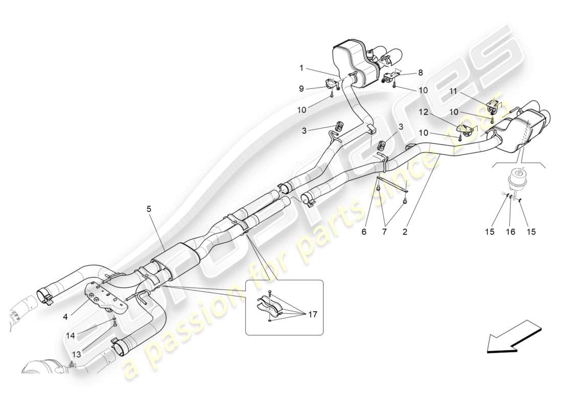 maserati ghibli (2014) diagramma delle parti dei silenziatori