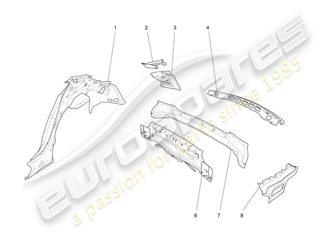 maserati ghibli (2014) schema delle parti della carrozzeria e dei pannelli di rivestimento esterni posteriori