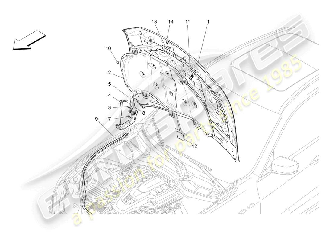 maserati levante zenga (2020) diagramma delle parti del coperchio anteriore