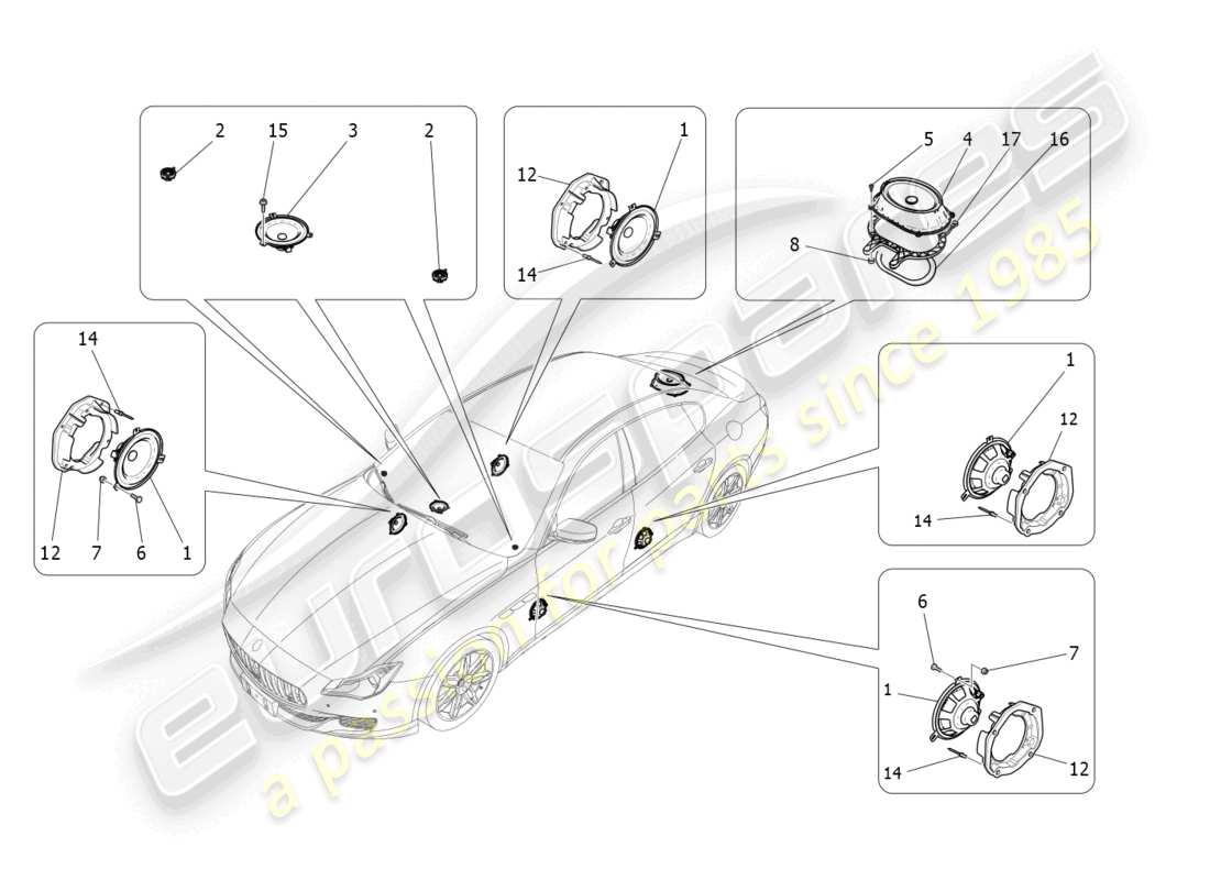 maserati quattroporte (2018) schema delle parti del sistema di diffusione del suono