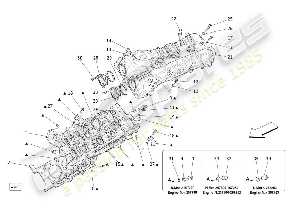 maserati ghibli (2014) diagramma delle parti della testata del cilindro sinistra
