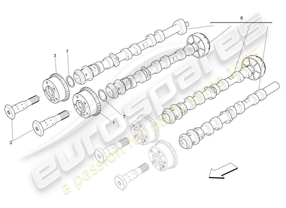 maserati ghibli (2014) diagramma delle parti degli alberi a camme della testata destra