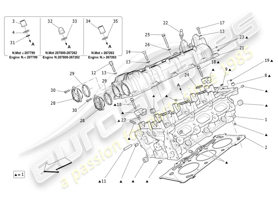 maserati ghibli (2014) schema delle parti della testata destra